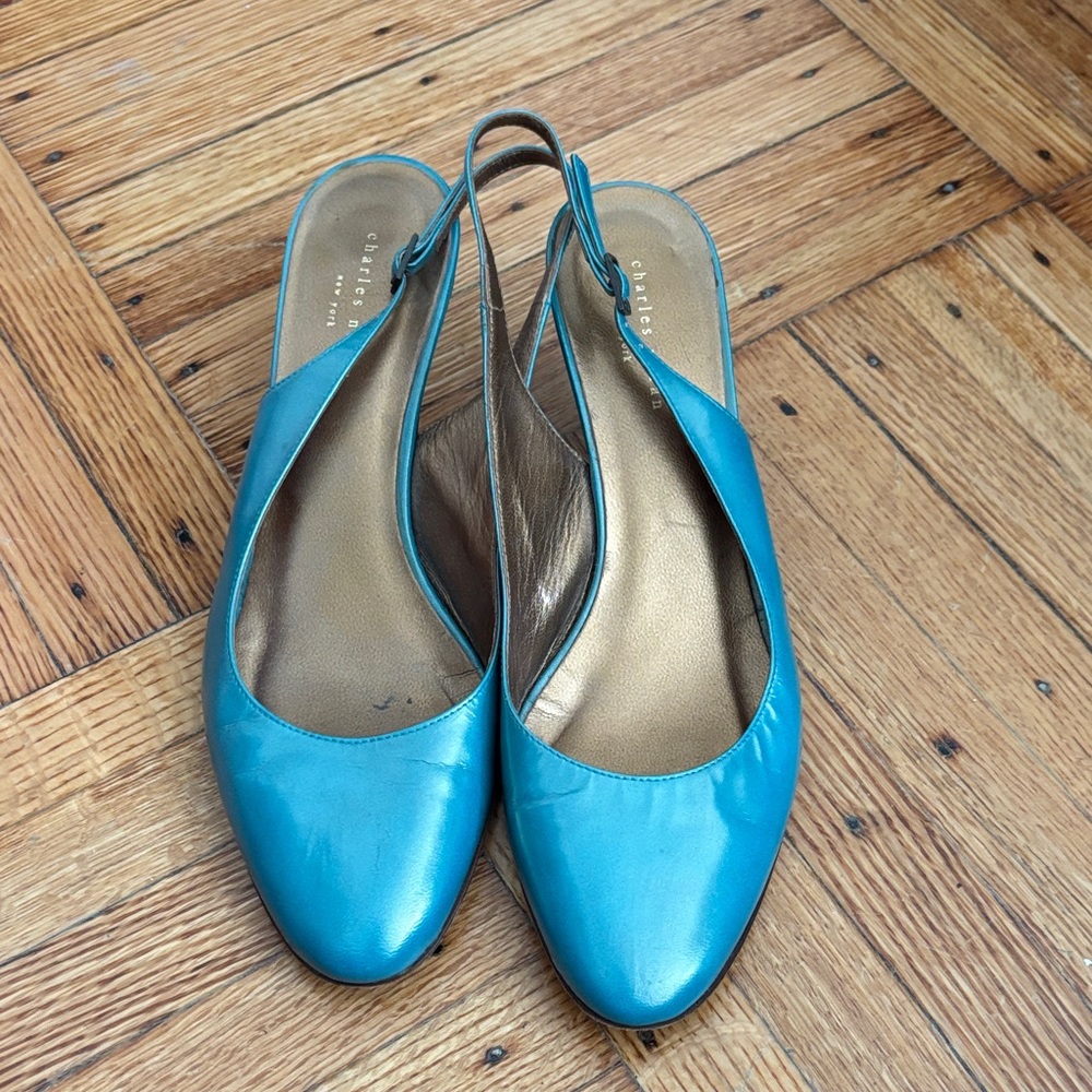 Charles Nolan Turquoise Slingback Heels